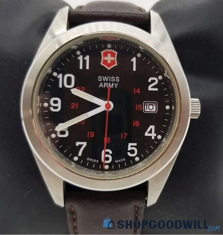 Men's SWISS ARMY 'Victorinox' Swiss Date/ Time Leather Band Watch #241083