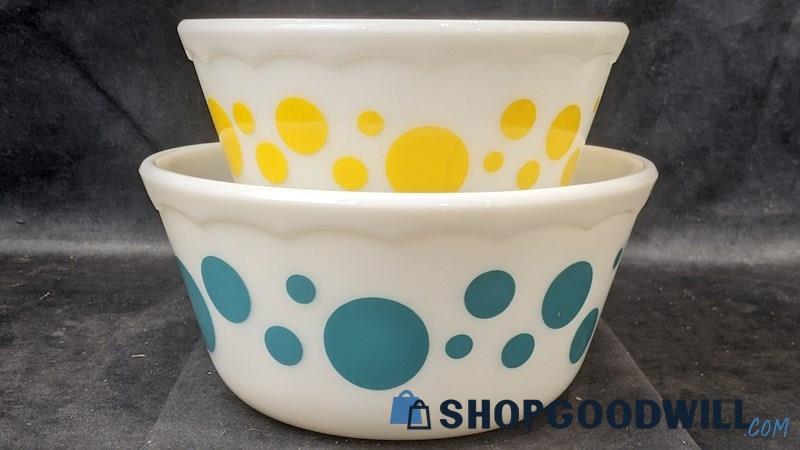 Vintage Hazel Atlas Nesting Mixing Bowls Yellow & Blue Polka Dots Kitchenware