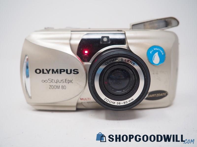 Olympus Infinity Stylus Epic Zoom 80 35mm Point & Shoot Film Camera *Powers ON*