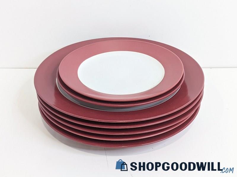 7pc Food Network Stoneware Red Dinnerware Plates