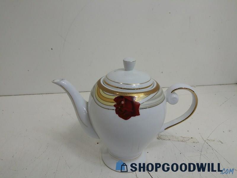 Rossini  Tea/Coffee Pot with Red Rose Lidded Gold Trim On Handle and Bottom
