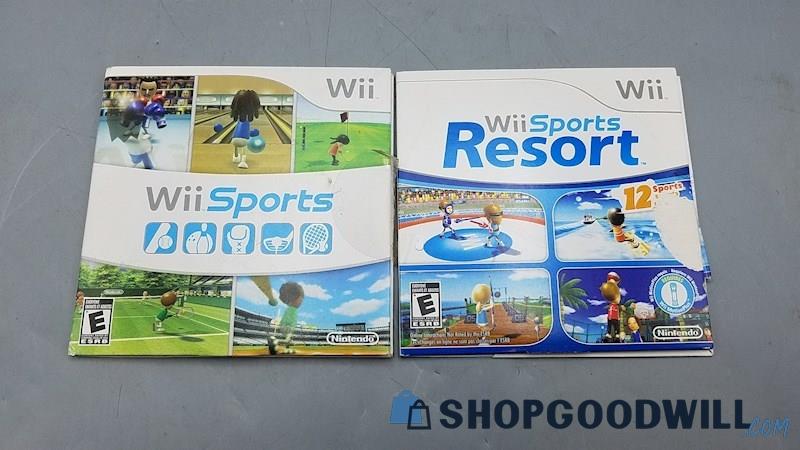  B) Wii Sports & Wii Sports Resort Games w/ Sleeves For Nintendo Wii