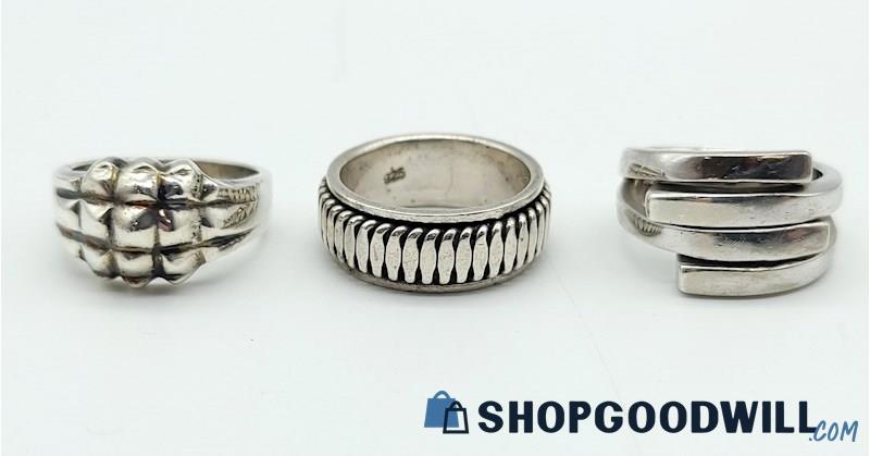 .925 Chunky Wide Textured Rings (Sizes 7 to 7 1/2) 27.26grams