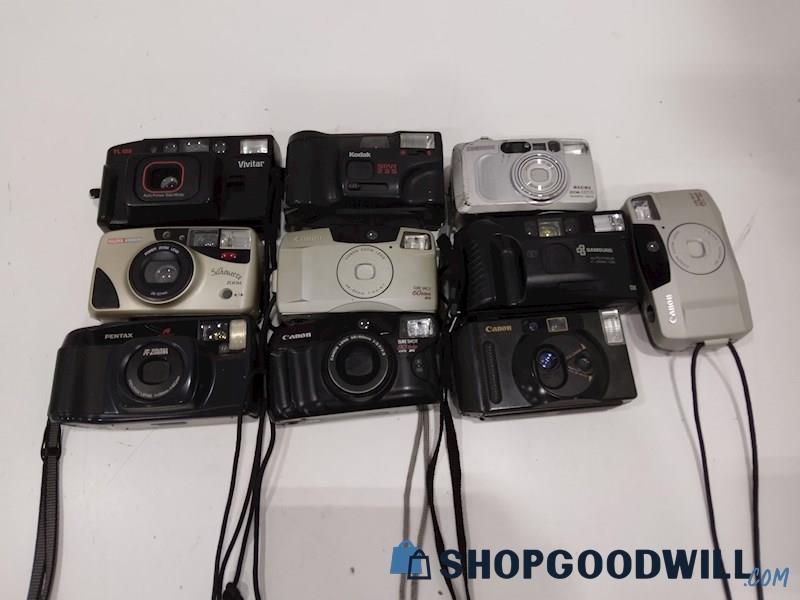 Lot of 10 Canon, Samsung, Pentax, and more 35mm Film Point & Shoot Cameras