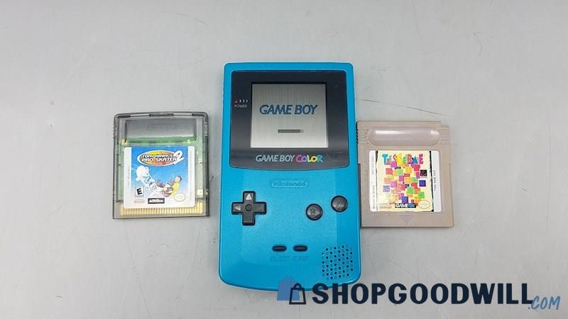  Q) Teal Nintendo GameBoy Color w/ Games - Tested