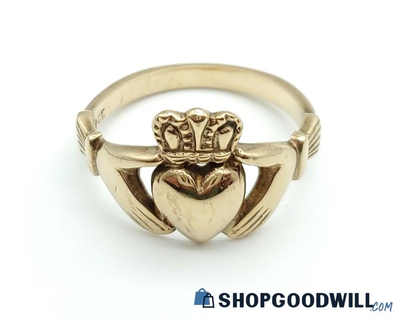 9K Yellow Gold Ireland Claddagh Ring (Size 8 3/4) 4.67 Grams