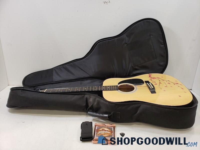 Fender Squier Acoustic Guitar Model # 093-0300-021 W/ Soft Shell Case & More