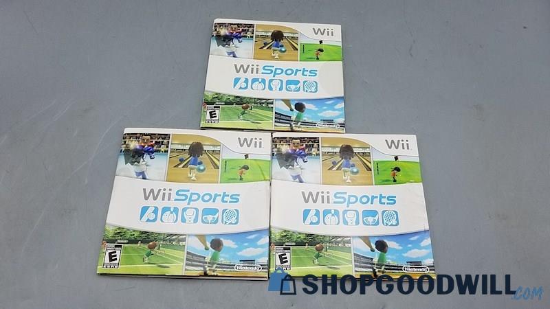  G) 3 Copies Of Wii Sports Games w/ Sleeves & Manuals For Nintendo Wii