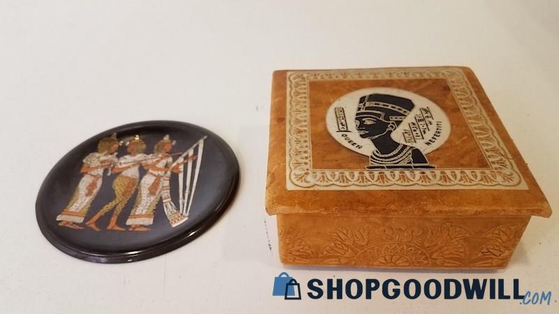 2pc Egyptian-Themed Jewelry Box w/Inner Box & 5