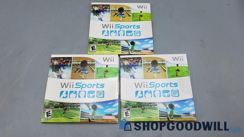  E) 3 Copies of Wii Sports Games w/ Sleeves & Manuals For Nintendo Wii