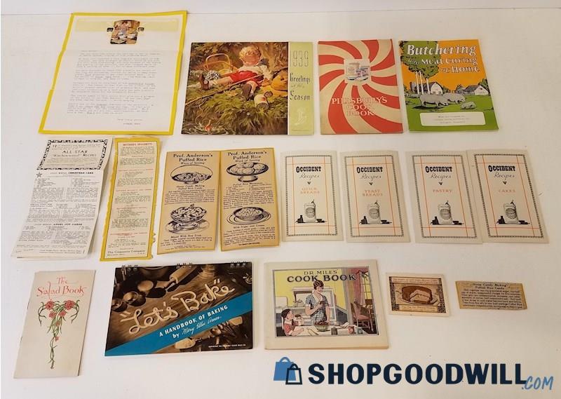 Vtg 1930s-40s Advertiser Recipes/Cookbooks SC Pillsbury Occident Swans Down+