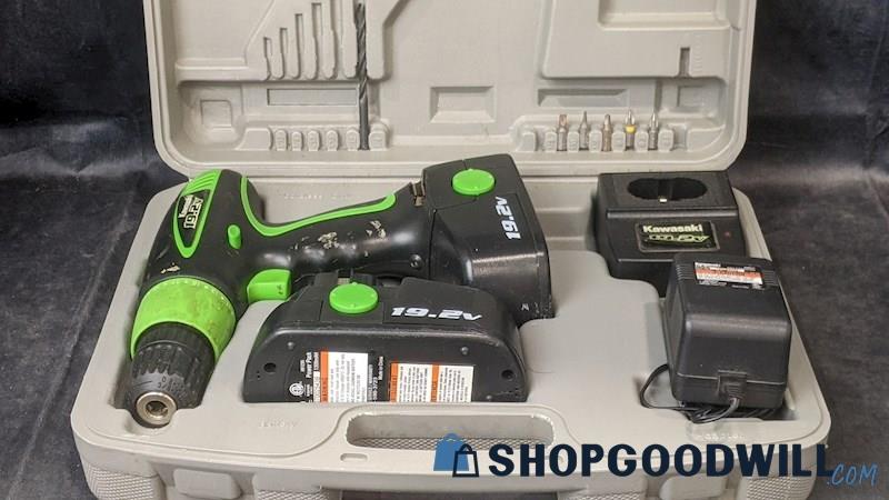 Kawasaki 19.2V Cordless Rechargeable Drill W/ Charging Deck Powers On W/ Case