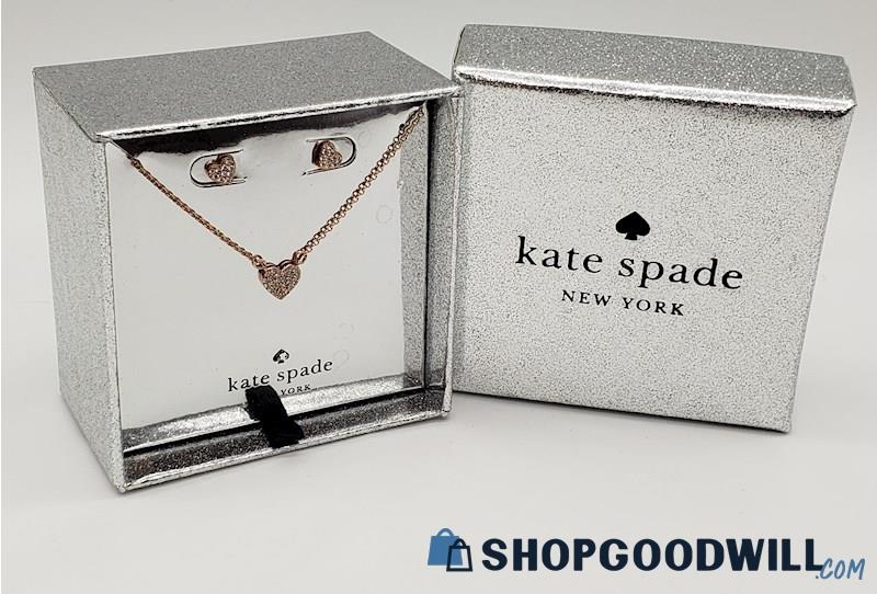KATE SPADE Yours Truly Pave Heart Necklace & Earring Set IOB