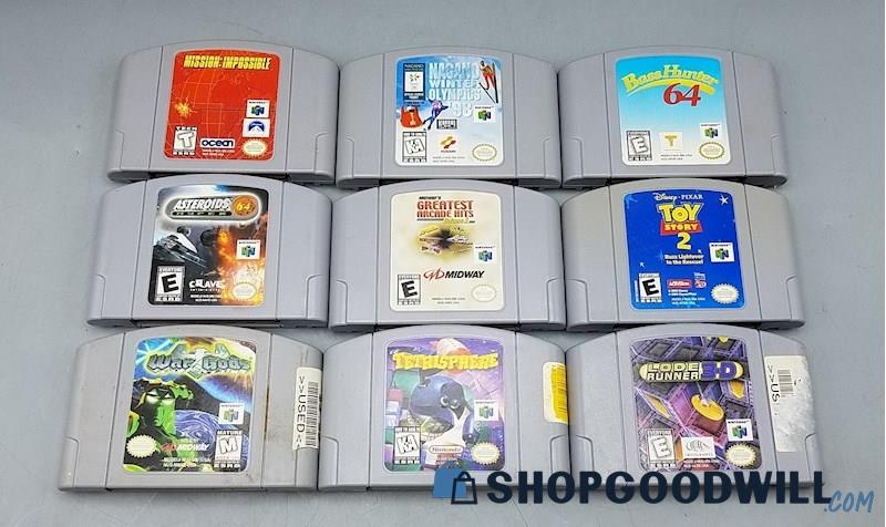  9 Nintendo 64 N64 Games Lot Tetrisphere Lode Runner 3D Toy Story Asteroids