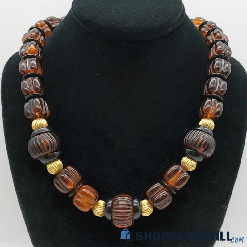 Vintage Root Beer Lucite Ribbed Bead Necklace