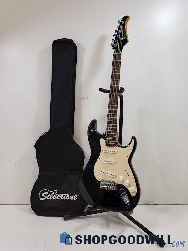 Silvertone Revolver Black Electric Guitar Model #SS11 W/ Soft Shell Case 