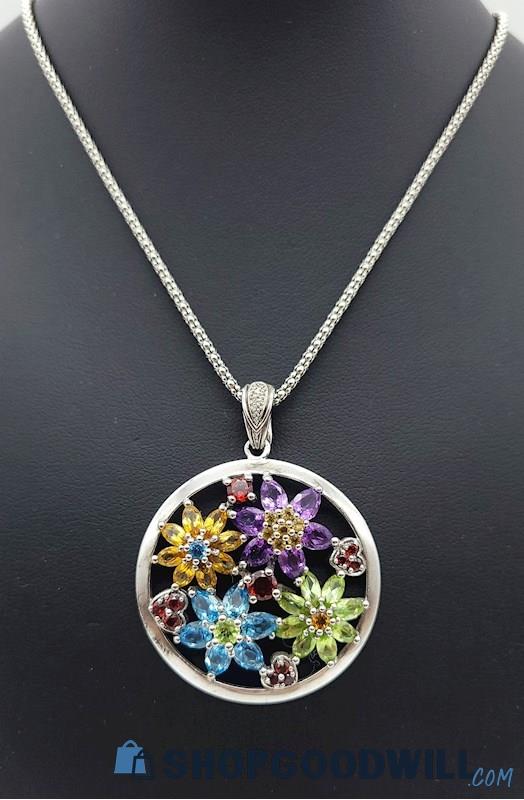 .925 Multi-Gemstone Floral Necklace 19.85grams