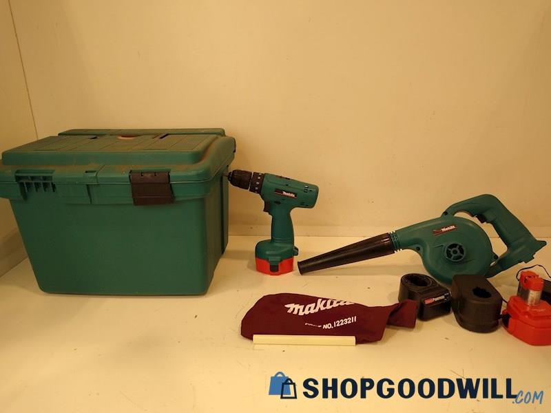Makita Cordless Drill Driver + Cordless Blower With Case & Charging Stand 