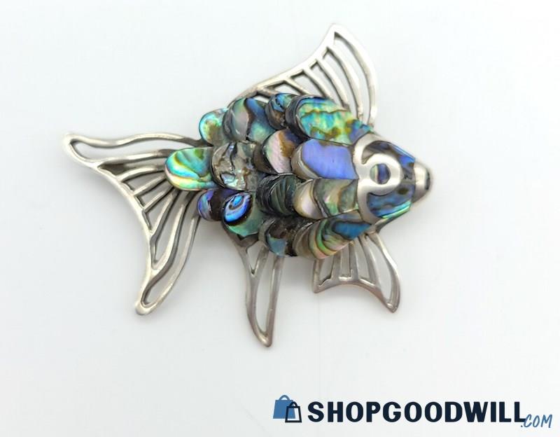 .950 Vintage TAXCO MEXICO TM312 Abalone Scale Fish Brooch 23.91grams