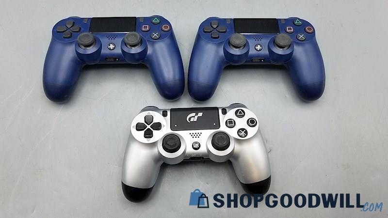  3 Playstation 4 Wireless Controllers Lot Midnight Blue/Gran Turismo Sport