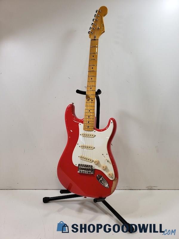Fender Squier Stratocaster Red Electric Guitar *DAMAGED FOR REPAIR China 