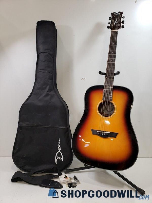 Dean Acoustic Guitar Sunburst Model #AX-PDY-TSB-PK W/ Soft Shell Case & More