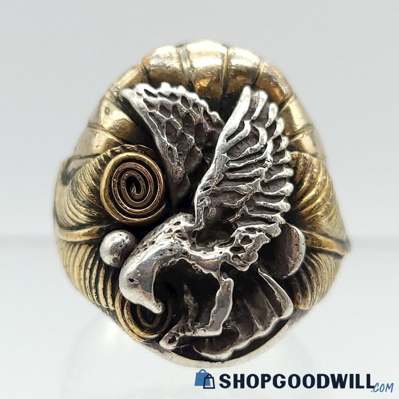 .925/Gold Filled Vintage Native American Eagle Men's Ring (Sz 12 1/2) 23.63grams