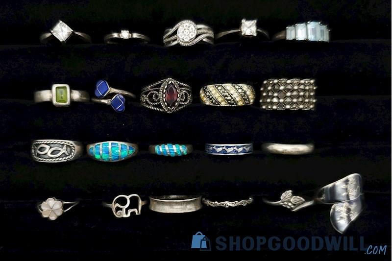 .925 Vintage to Modern Ring Collection (20 Rings, Sizes 3 3/4 to 7 3/4) 62.70g
