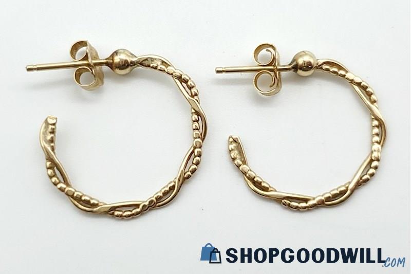 14K Yellow Gold Half Hoop Twist Earrings 1.29 Grams