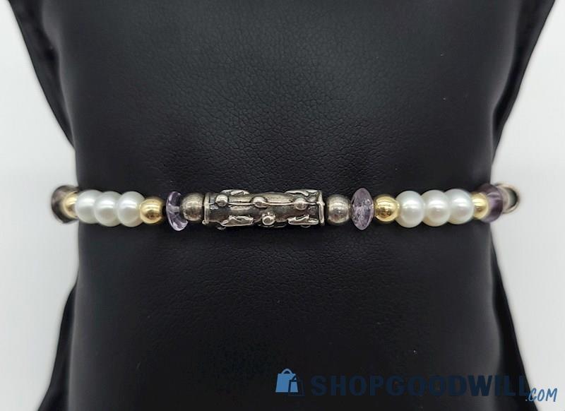 .925/14K Cultured Pearl Beaded Bracelet 9.16grams