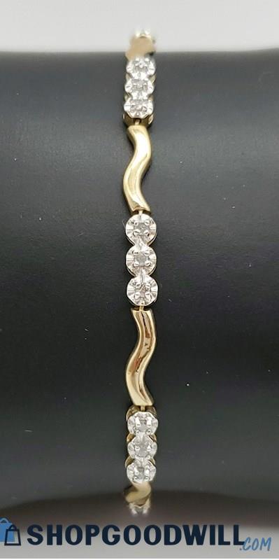 10K Yellow Gold S-Link Diamond Accent Bracelet 5.77 Grams