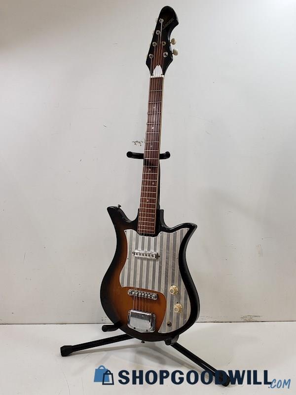 Vintage Decca 1960's Electric Guitar Tulip Body Sunburst W/ Aluminum Pickguard 
