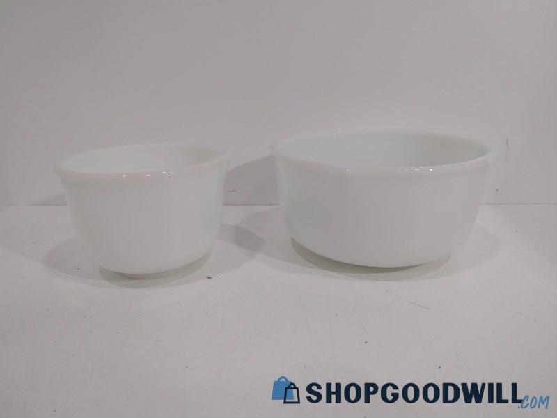 2PCS White Milk Glass Fire King Mixing Bowls Home Kitchen Table Ware 