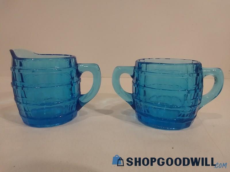 Vintage Indiana Glass Aqua Glass Barrel Cup Set of 2