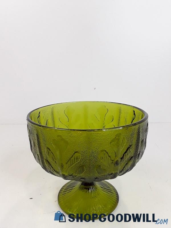 FTD 1978 Large Glass Floral Design Pedestal Bowl Green 