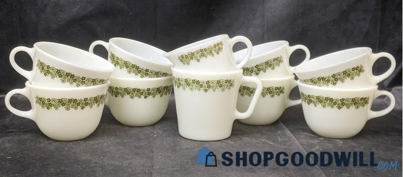 10pcs PYREX Spring Blossom Green Crazy Daisy Coffee/Tea Mugs 