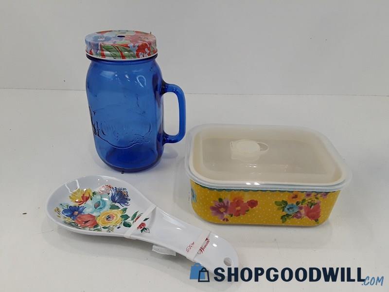 Lot Of 3pc The Pioneer Woman Ceramic Food Storage Container & Spoon + More