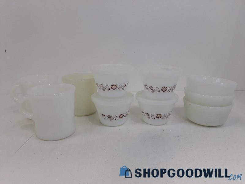 Lot Of Vintage Milk Glass Dynaware Dessert Cups & Fire King Mugs + More