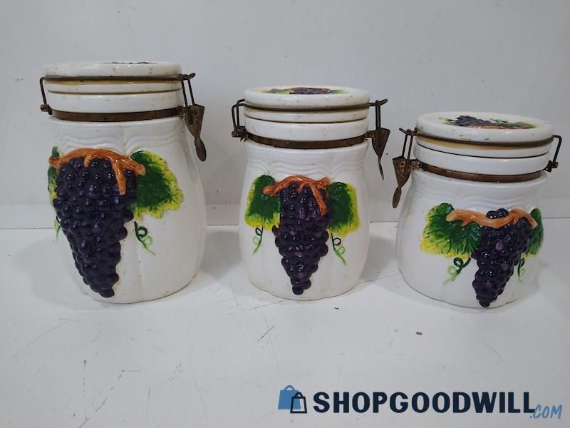 3 PC KMC Ceramic Canister Set With 3D Fruit Motif - Appears Vintage 