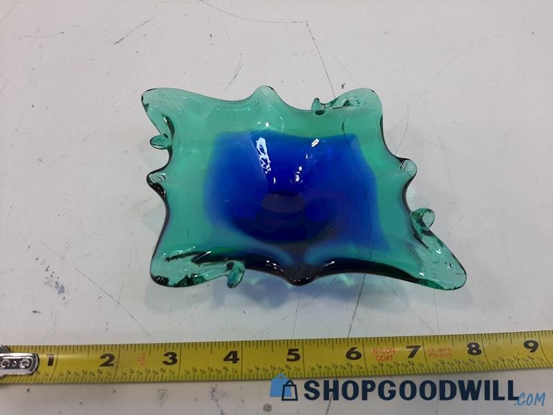 Unlabeled Green & Blue Glass Small Serving Tray 5