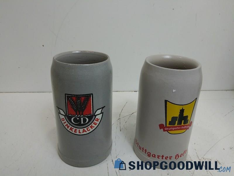 2PC CD Dinkelacker, Gtuttgarter Hofbrau Stein Beer Mugs Jar Cup Stoneware 1Liter
