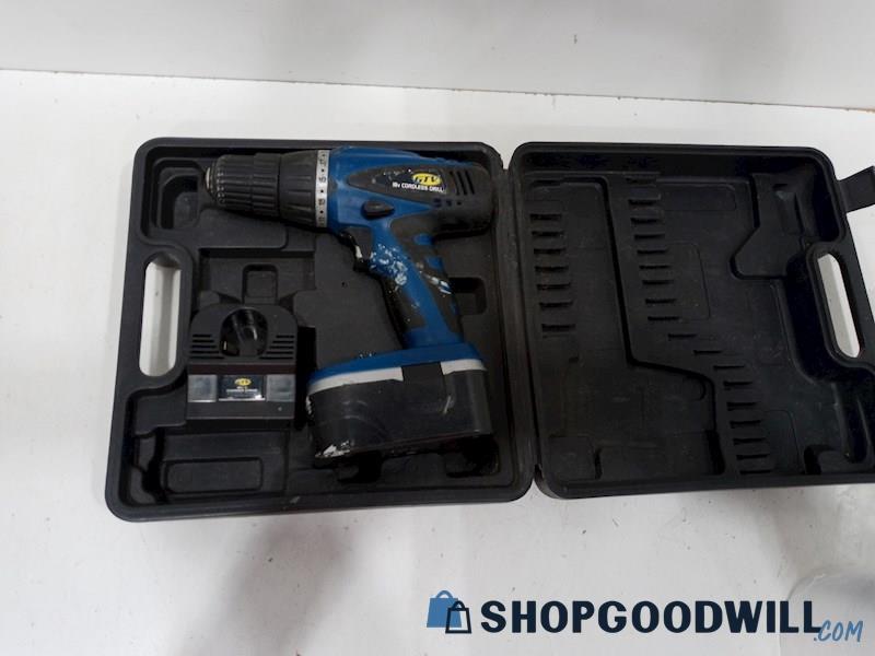 GTV Cordless 18V Drill 124-880 w/ Case Cord Missing For Charger UNTESTED