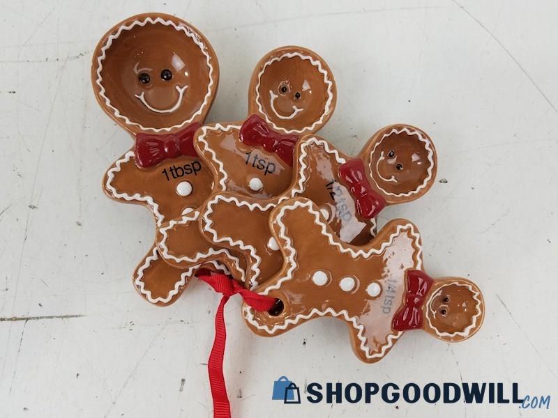Pier 1 Import Christmas Gingerbread Man Ceramic Measuring Spoon Set 4pc