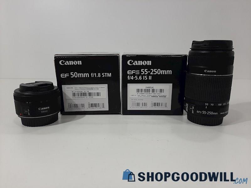 2 IOB Canon EF 50mm f/1.8 STM & 55-250mm f/4-5.6 IS II Camera Lens