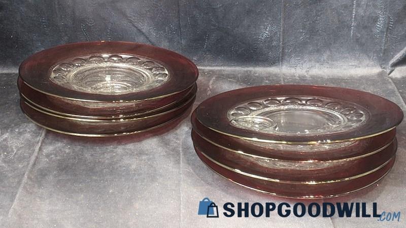 Vintage Kings Crown Ruby Red Glass Salad Lunch/Dinner Plates Thumbprint Accents
