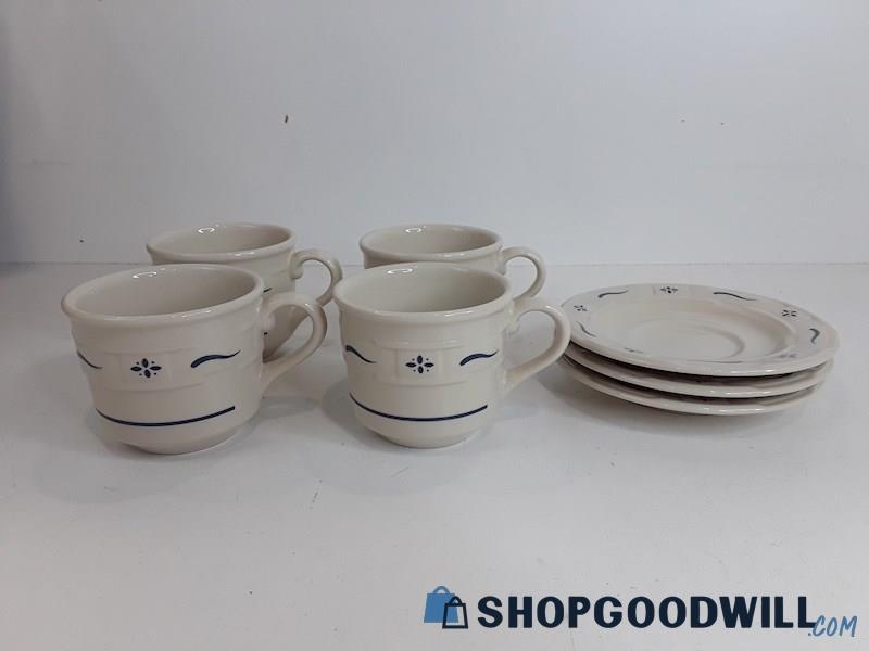 Longaberger 7pc Pottery Woven Traditions Saucers & Cups Set 
