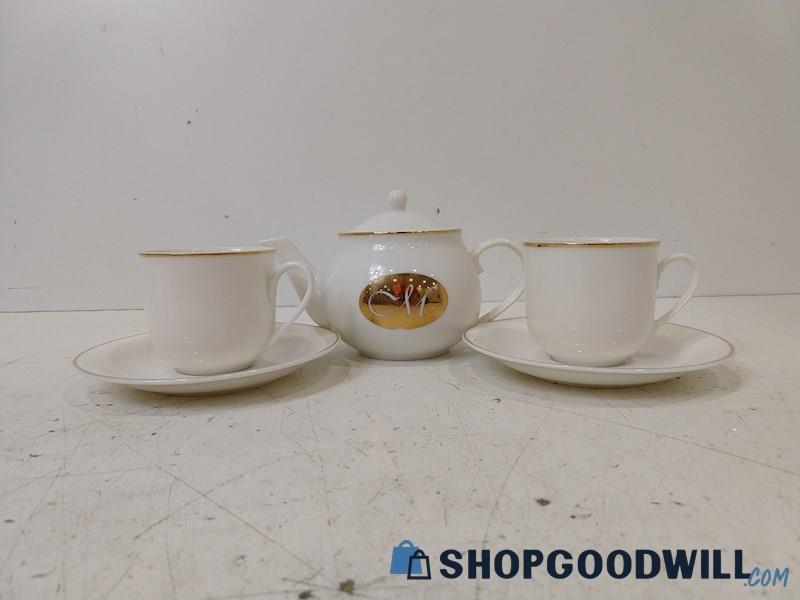 CM 2-Person White Teacup Set For Tea Party Dinner