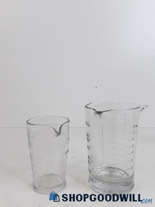 Lot 2 Pc Assorted Triple Pour Glass Measuring Cups VTG 