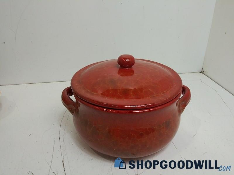 Clay Pot for Cooking with Lid, Fully Glazed Red Stoneware Made In Italy Kitchen 