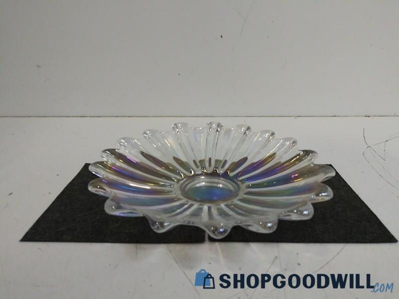Federal Celestial Glass Bowl Iridescent Flower Petal Dish 11-1/4